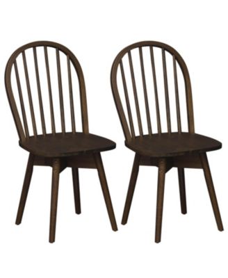 Set of 2 Swivel Windsor Dining Chairs Solid Rubber Wood Construction