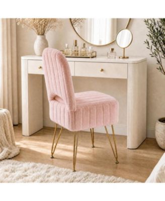 Vanity Stool Chair with Backrest, Square Ottoman with Hidden Storage Compartment, Soft Faux Fur Fabric, 280 Lbs Weight Capacity, Modern Style