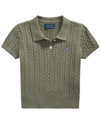 Girls' 2T-6X Mini-Cable Short-Sleeve Polo Sweater