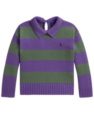 Girls' 2T-6X Striped Long-Sleeve Polo Sweater