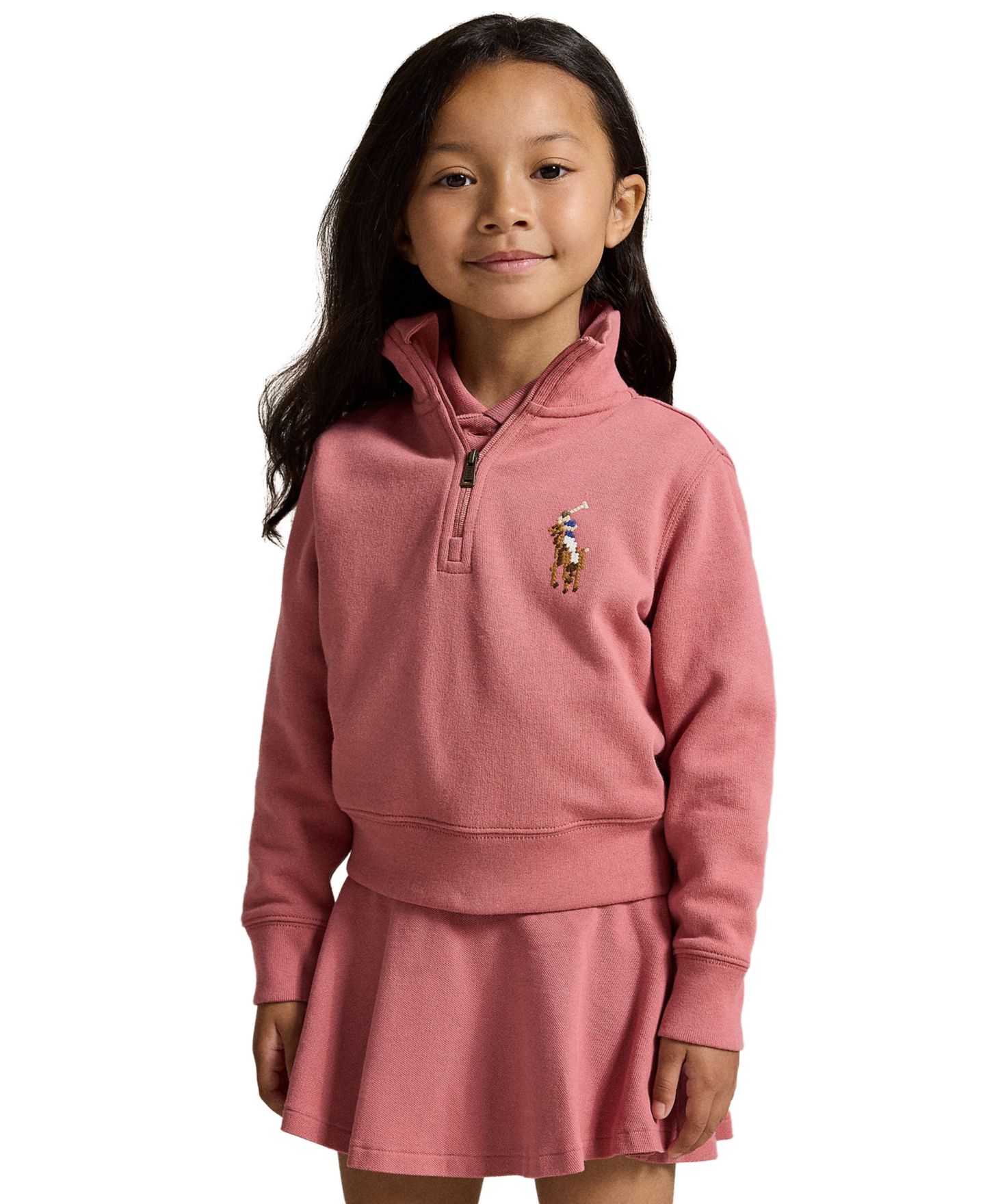 Свитшот Polo Ralph Lauren Quarter-Zip Long-Sleeve Sweatshirt для девочек, цвет: Холщовый розовый — фото 1