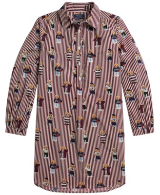 Girls' 7-16 Polo Bear Cotton Poplin Shirt Dress