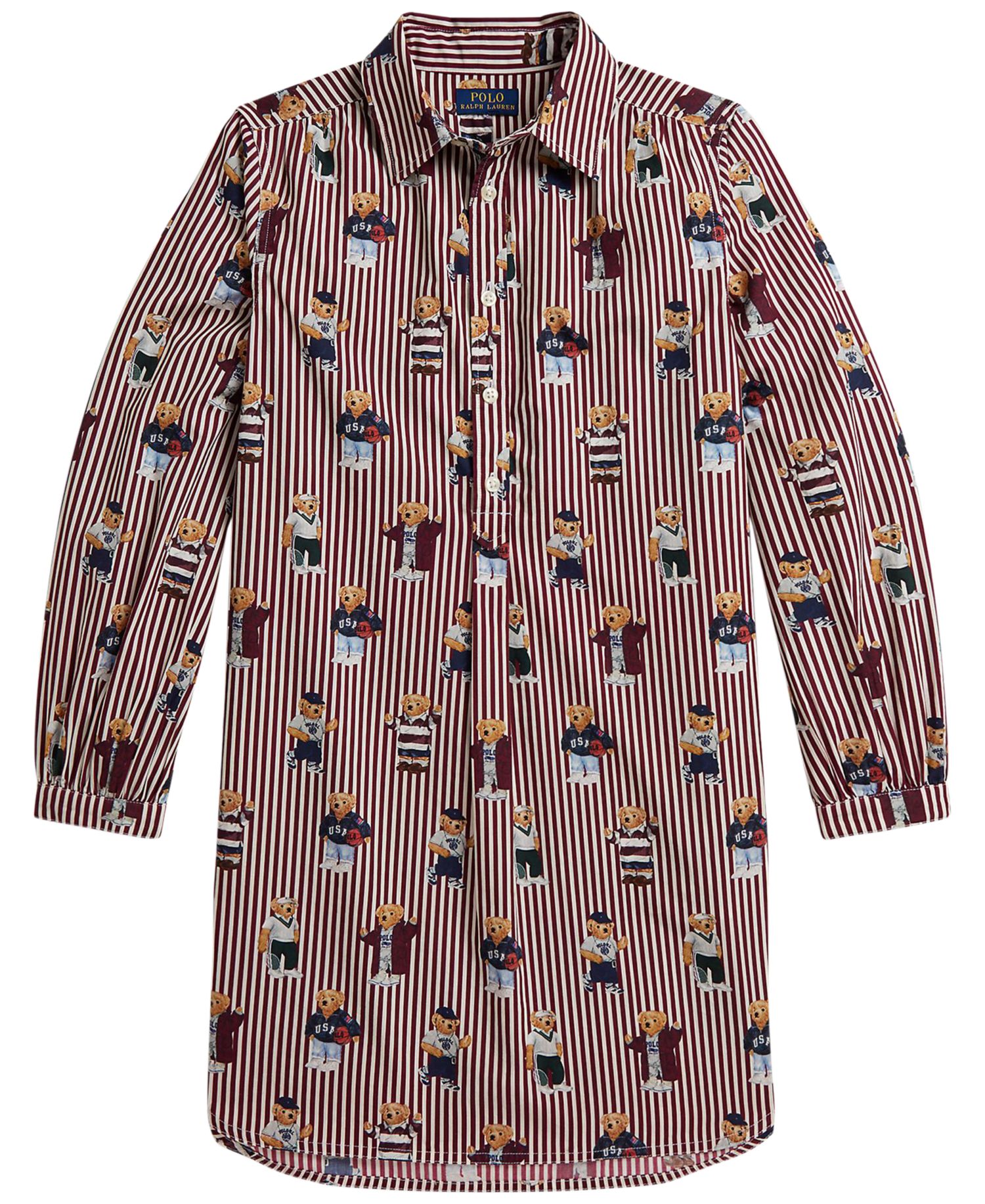 Girls' 7-16 Polo Bear Cotton Poplin Shirt Dress