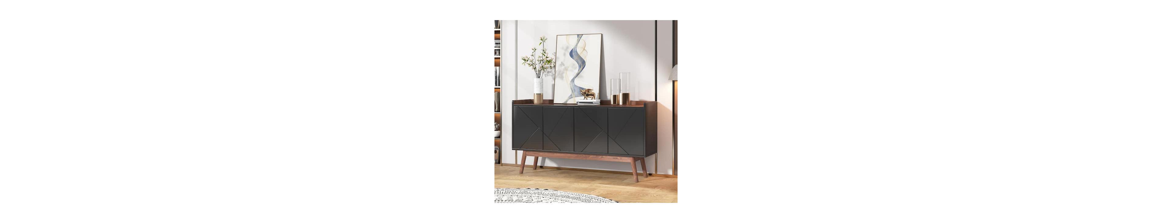 Tribesigns Soild Wood 55 Inch Wied Buffet Cabinet, Farmhouse Sideboards Cabinet with 2-Door and Open Storage