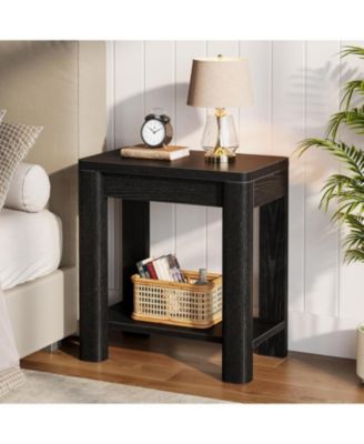 End Table for Living Room, Farmhouse Wooden Side Table with Storage Shelf
