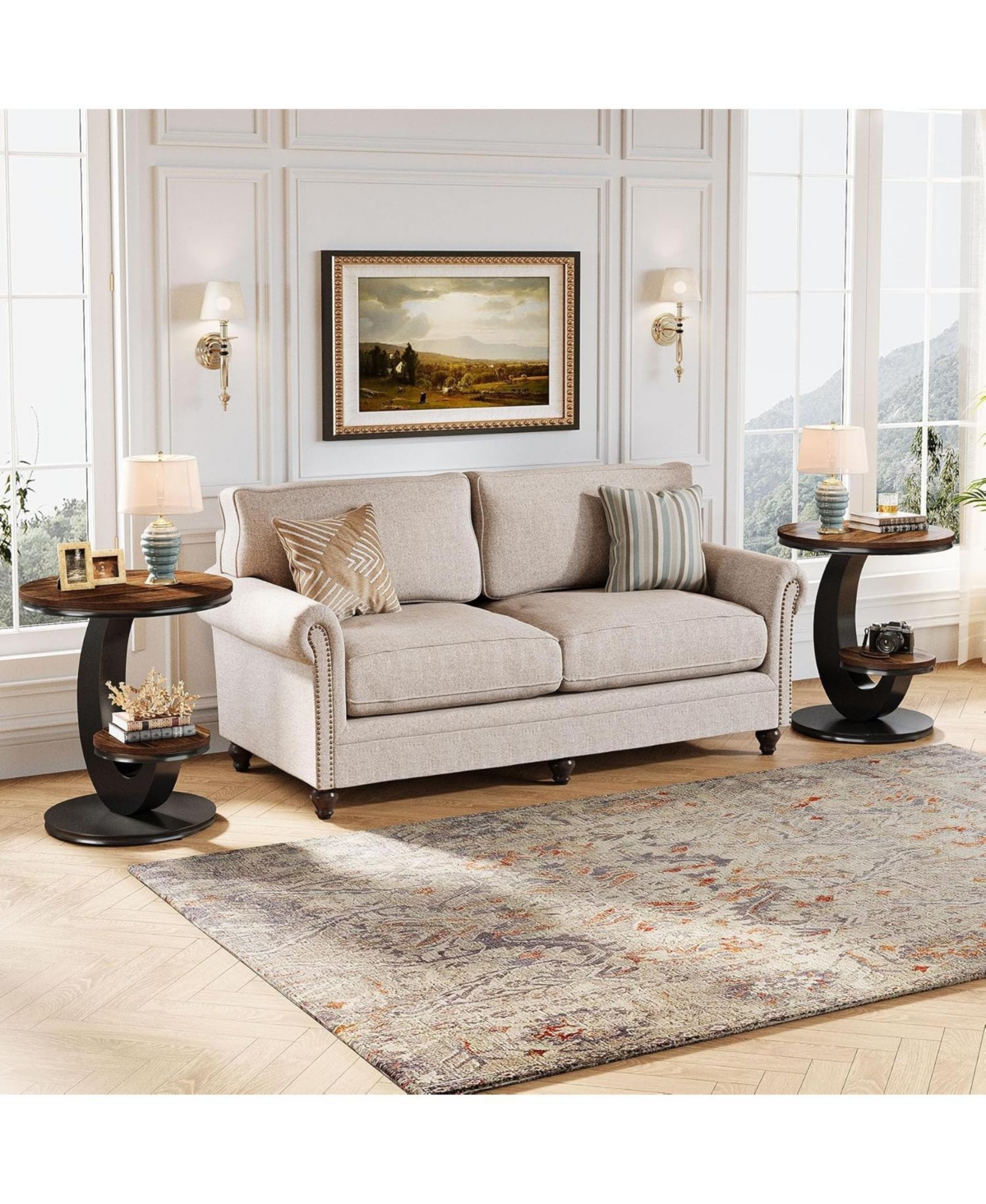 Tribesigns 2 Tiers Side Table, Round End Table with Storage Shelf, C-Shaped Frame for Small Spaces, Living Room pieces