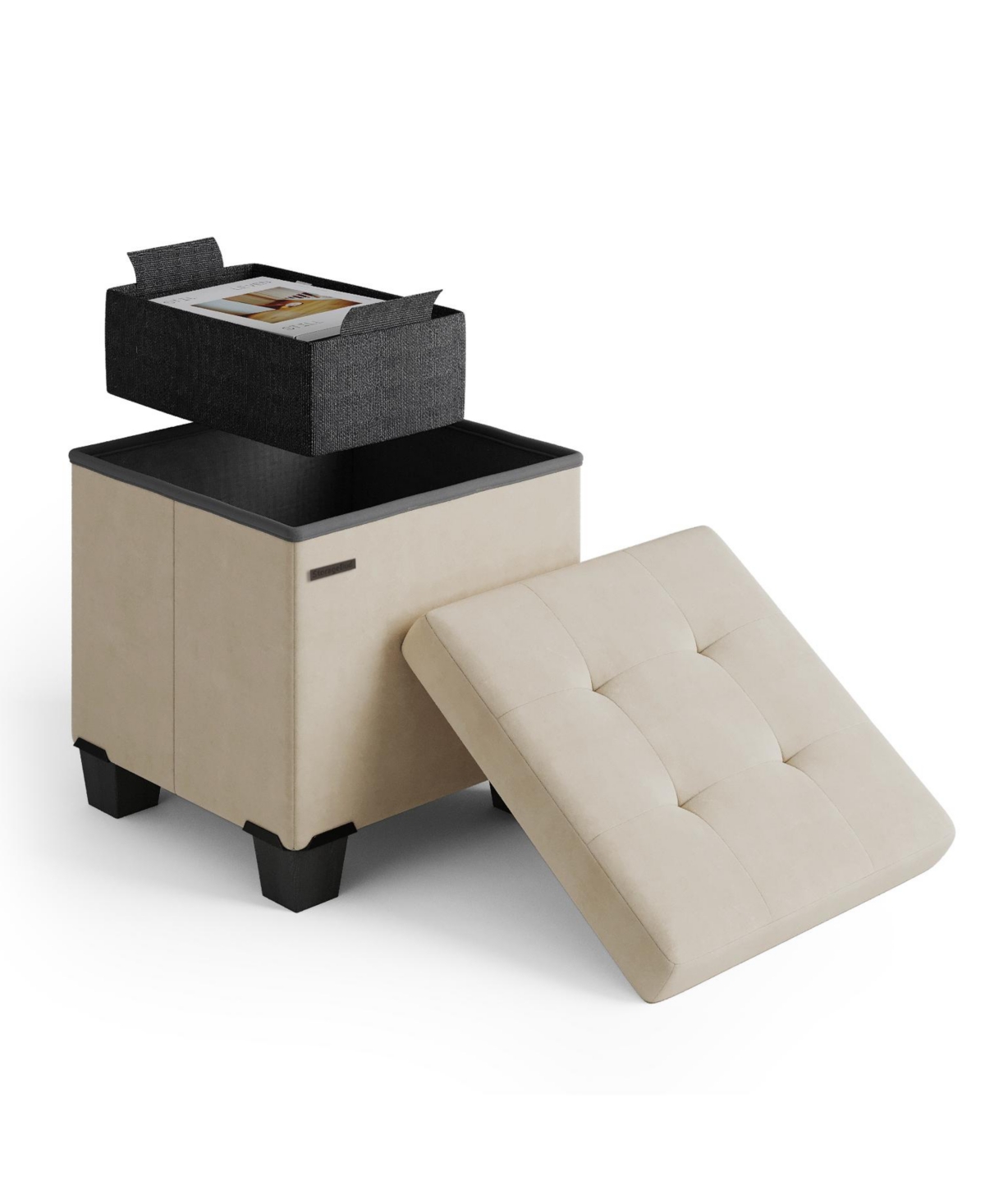 Nestl -Inch Velvet Cube Storage Ottoman with Bin