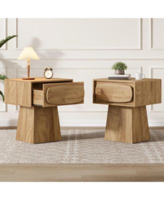 End Table Set of 2,  with Storage Drawer, Nightstand Bedside with  Handle, Easy Assembly