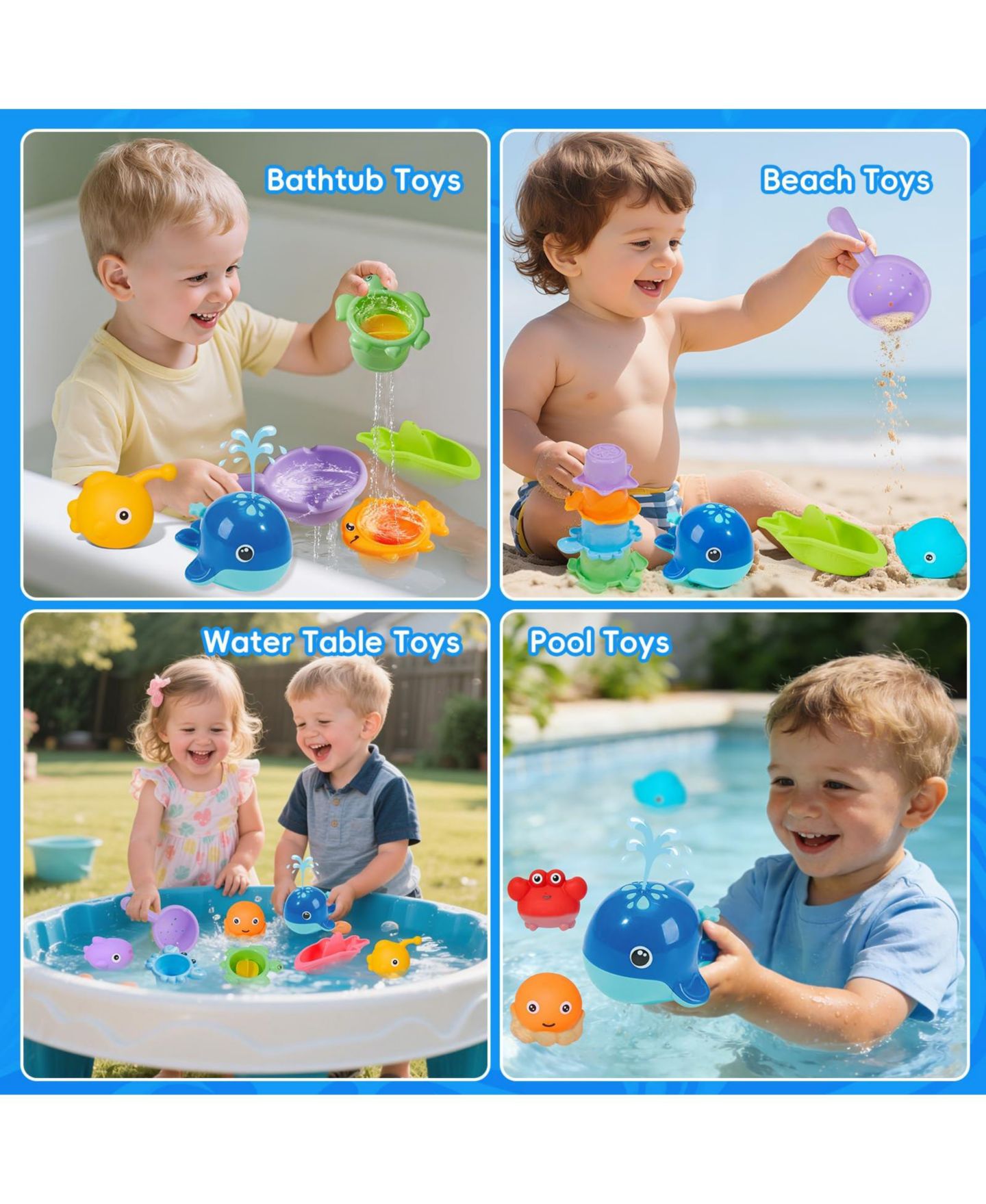 Детские игрушки GNUADZ Whale Sprayer 17-Piece Bath Toy Set, Ages 6 Months–4 Years, цвет: Разноцветный — фото 3