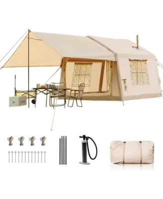 4-Season Inflatable Camping Tent - Easy Setup Blow Up Tent with Hand Pump, Windproof and Breathable - Fits 2-8 People