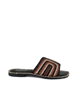 Rag and Co Womens Kente Patterned Raffia Slip-On Flats