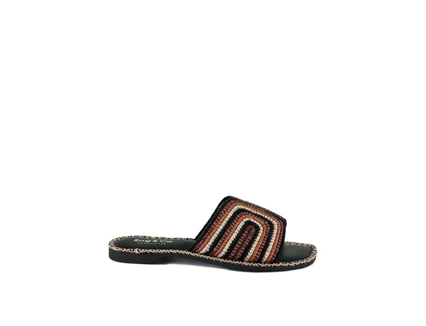 Женские балетки Rag & Co Kente Patterned Raffia Slip-On, цвет: Чёрный — фото 1