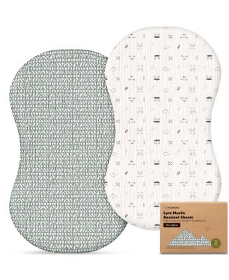 Baby Bassinet Sheets Girls, Boys, 2-Pack Lyra Muslin Bassinet Fitted Sheets for Halo Bassinest Swivel Sleeper, 30x18 Hourglass