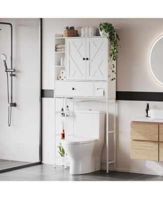Over-The-Toilet, Black Bathroom with MDF Shelves and Steel Frame, Space-Saving for Small Bathrooms, for Towels and Essentials