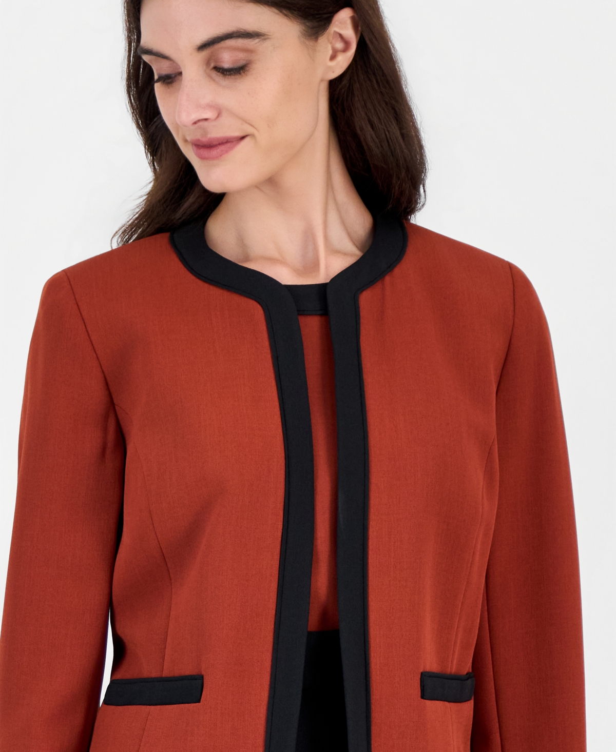 Kasper Women's Petite Colorblocked Shoulder-Padded Long-Sleeve Jacket