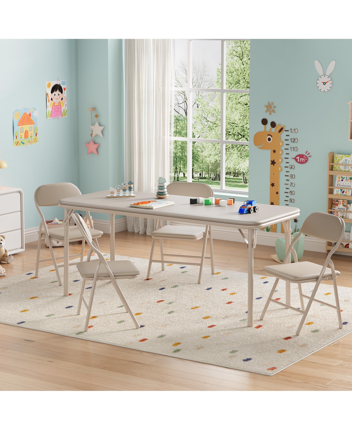 homfan Piece Folding Kids Table and Chairs Set