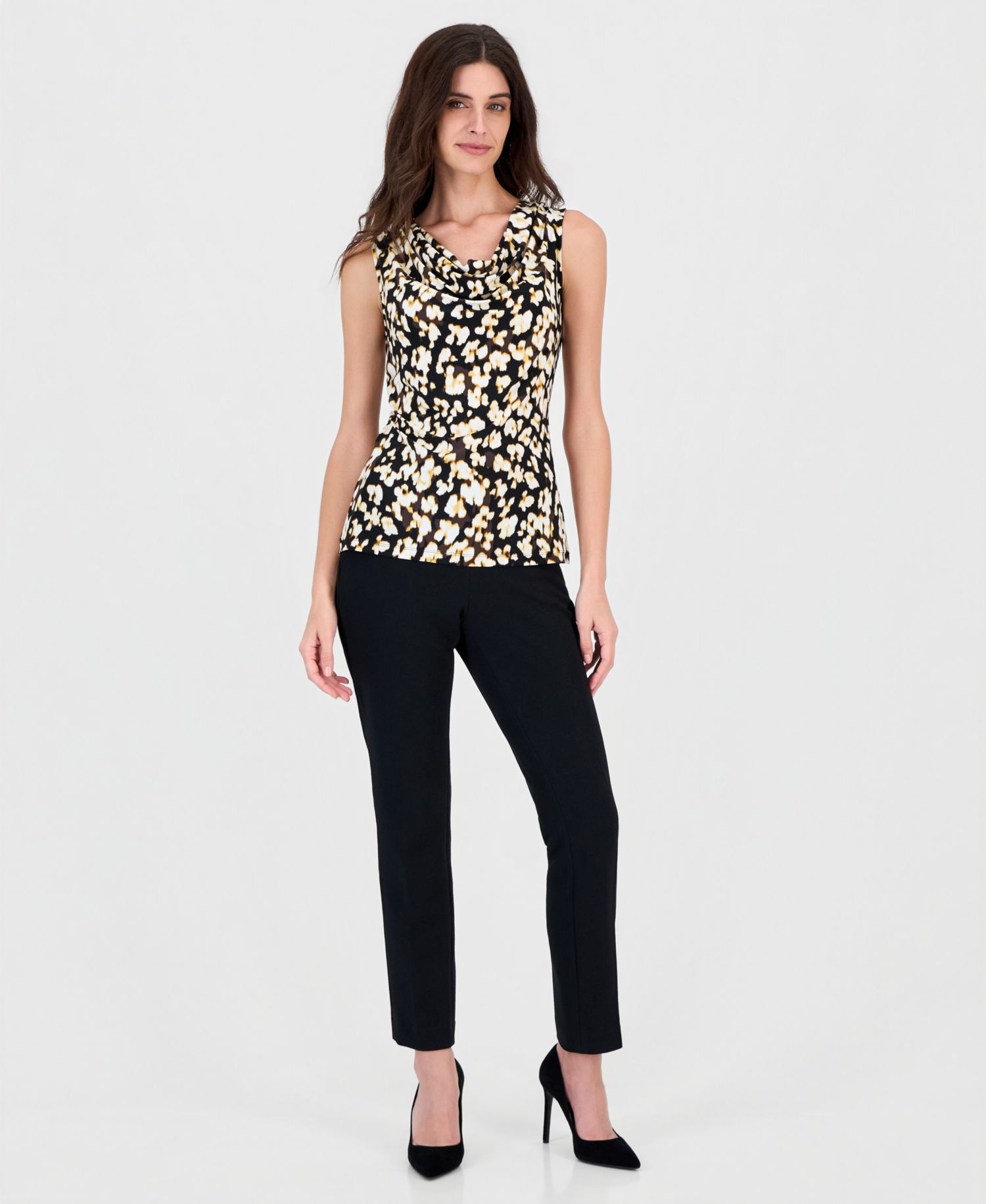 Women's Cowl Neck Jersey Knit Printed Top
