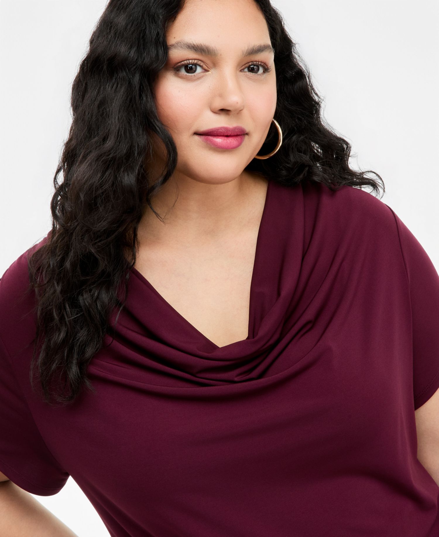 Plus Size Cowl-Neck Cap-Sleeve Blouse