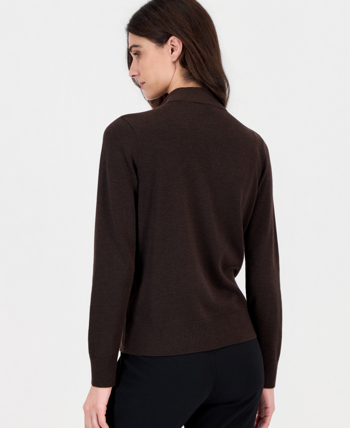 Kasper Petite Long-Sleeve Mock-Neck Tie Sweater