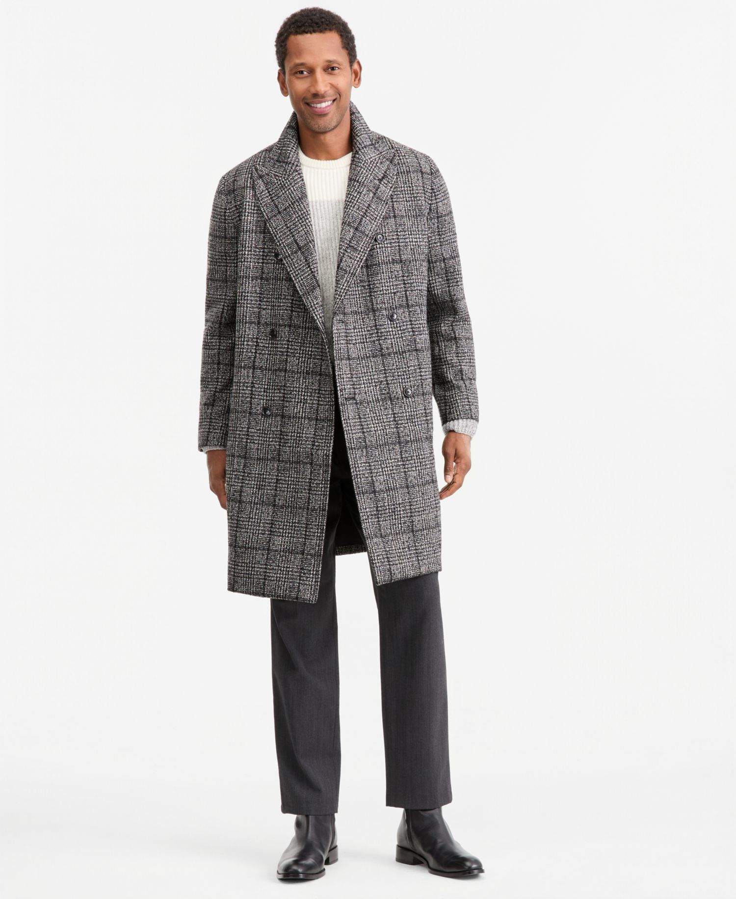 Men's Plaid Double-Breasted Polyester/Wool Blend Overcoat, Macy's Exclusive