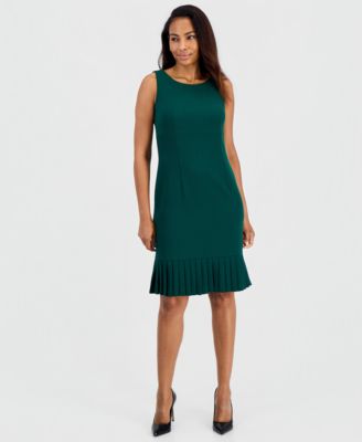 Women's Sheath with Pleat Sleeveless Crewneck Dress