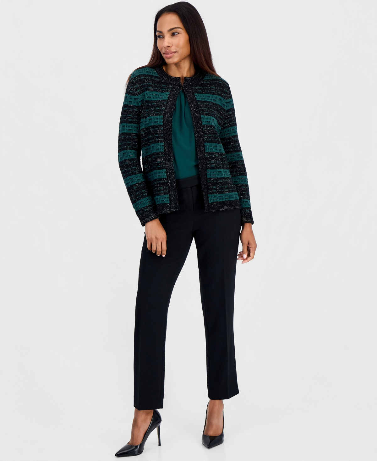 Kasper Petite Colorblock Stripe Cardigan