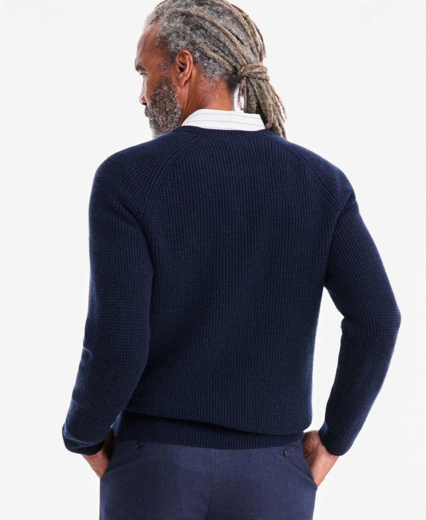 Мужской свитер Club Room Cashmere Wool Blend Long-Sleeve Waffle Wool Crewneck, цвет: Тёмный тёмно-синий — фото 5