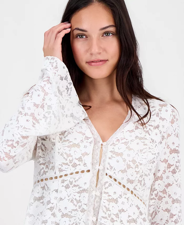 Women's Lace Bell-Sleeve Button-Front Top - thumbnail 2