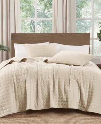 Matte Cotton Velvet Wavy Square 3-Piece Quilt Set, King