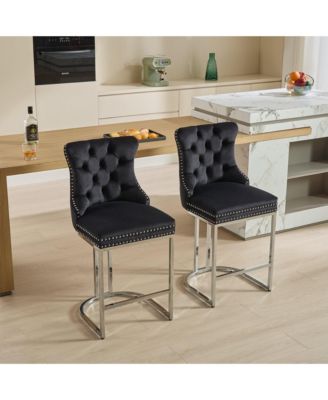 25" Counter Height Bar Stools Set of 2, Modern Velvet Barstools with Button BackandRivet Trim Upholstered Kitchen Island Chairs