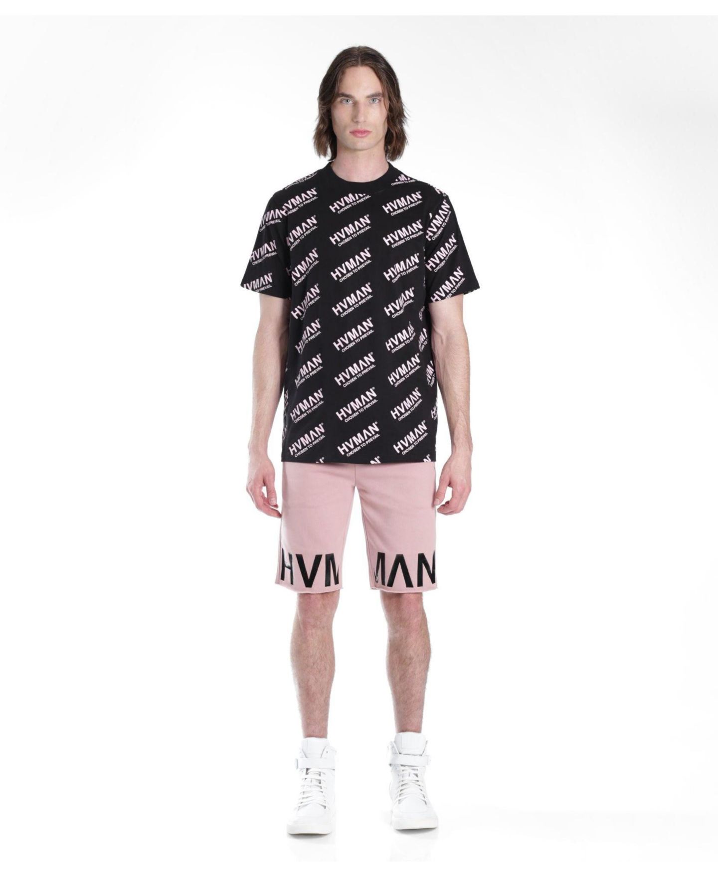 Мужская футболка Hvman Chosen To Prevail x Cult Human Chosen To Prevail x Cult Novelty, цвет: Чёрный / Пыльный розовый — фото 2