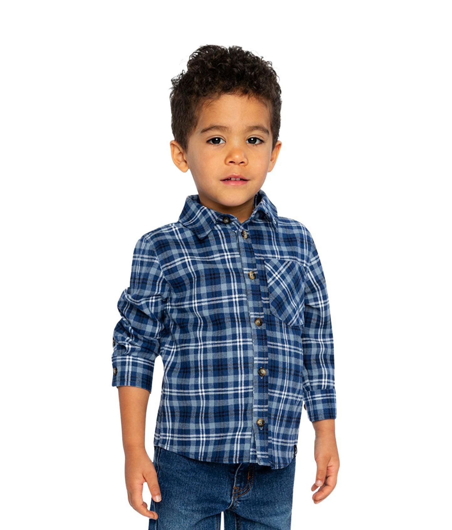 Рубашка Deux par Deux Plaid Shirt months для мальчиков-малышей, цвет: Синий / Белый — фото 1
