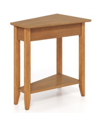 Narrow 2-Tier End Table with Storage Shelf and Solid Wood Legs