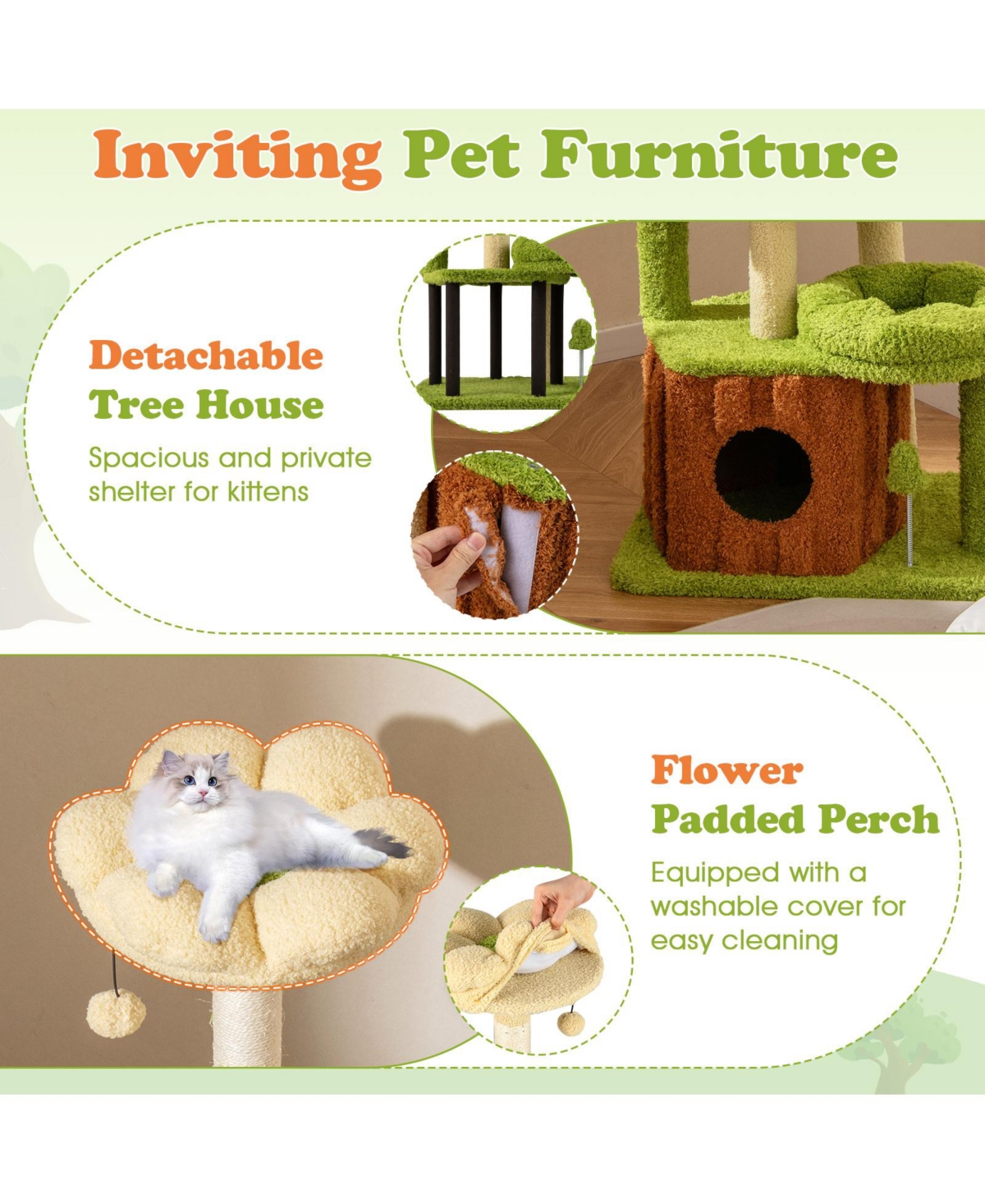 Gymax Cat Tree Tower with Perch Condo Platforms Hanging Toy Spring Ball for Indoors