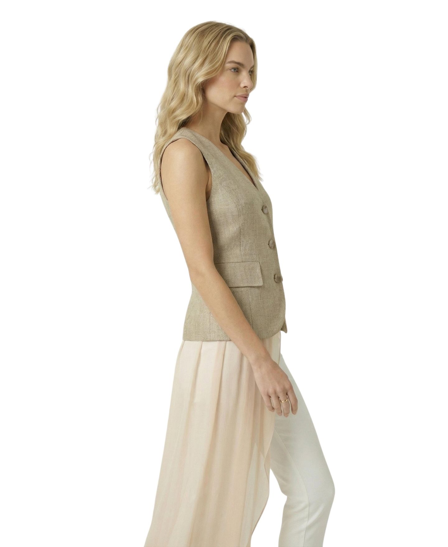 Женский жилет Modenaire Tailored Sleeveless V-Neck Button-Front, цвет: Бежевый — фото 3