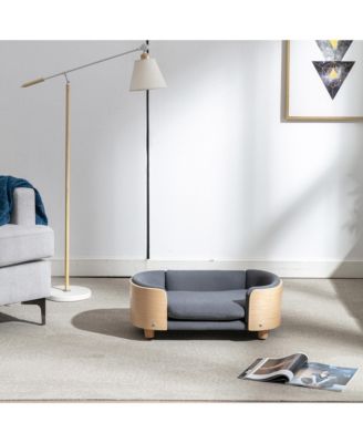 Small Size Scandinavian style Elevated Dog Bed Pet Sofa with Solid Wood legs and Bent Wood Back, Velvet Cushion