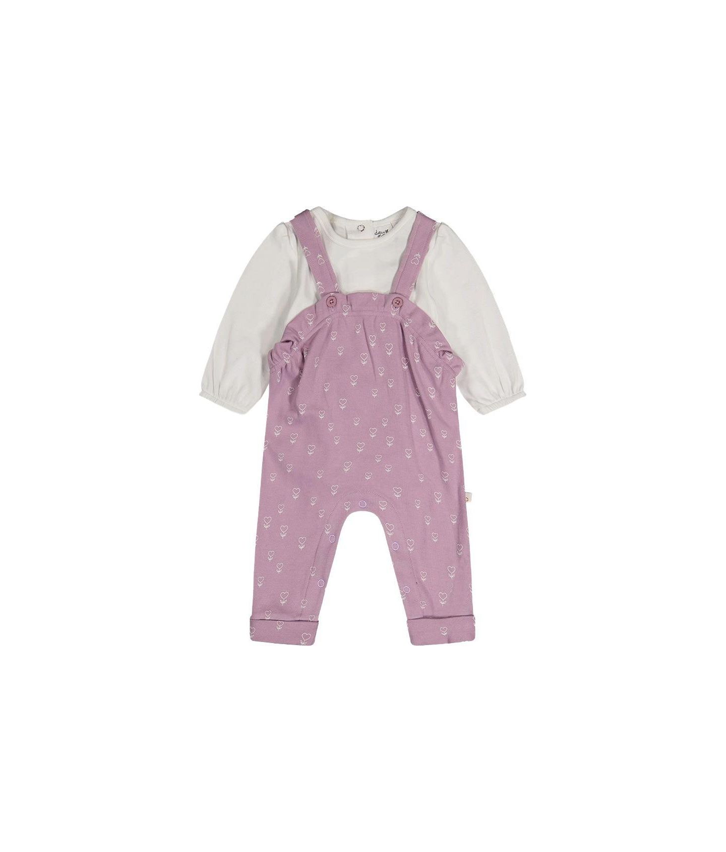 Комплекты Deux par Deux (3M to 24 M) Cotton Onesie and Overall Set Floral Print для девочек-малышей, цвет: Фиолетовый с принтом — фото 1