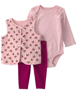 Baby Girls' Floral Sleeveless Cardigan, Bodysuit and Pants, 3-Piece Set