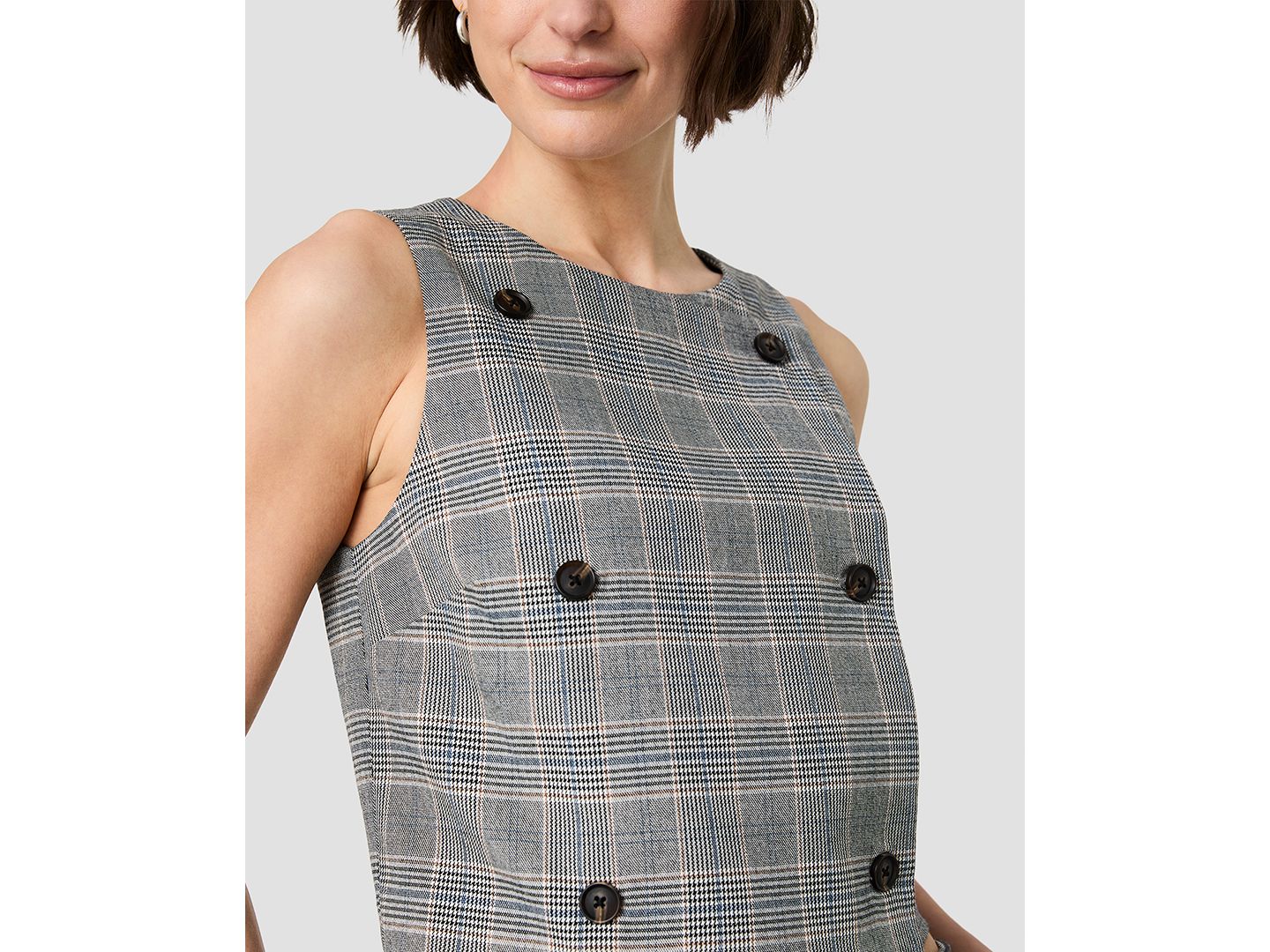 Женский топ French Connection Matteo Jewel Neck Sleeveless Button-Front Top, цвет: Серый / Чёрный разноцветный — фото 4