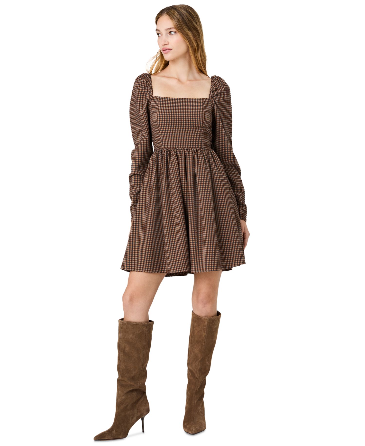 Women's Diana Square Neck Long-Sleeve Fit-and-Flare Mini Dress