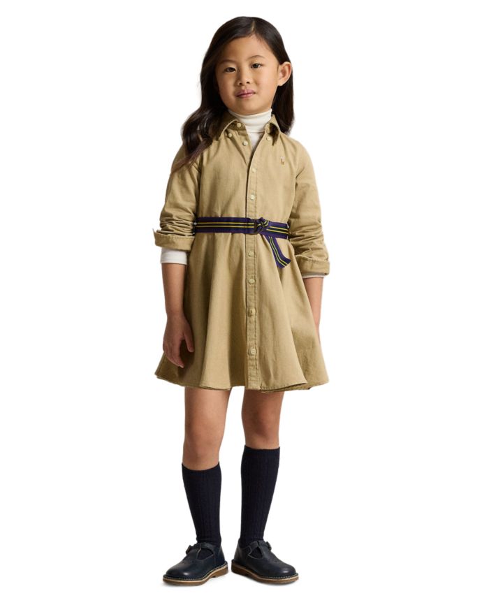 Polo Ralph Lauren Girls' 2T-6X Belted Chino Cotton Shirt Dress with Belt