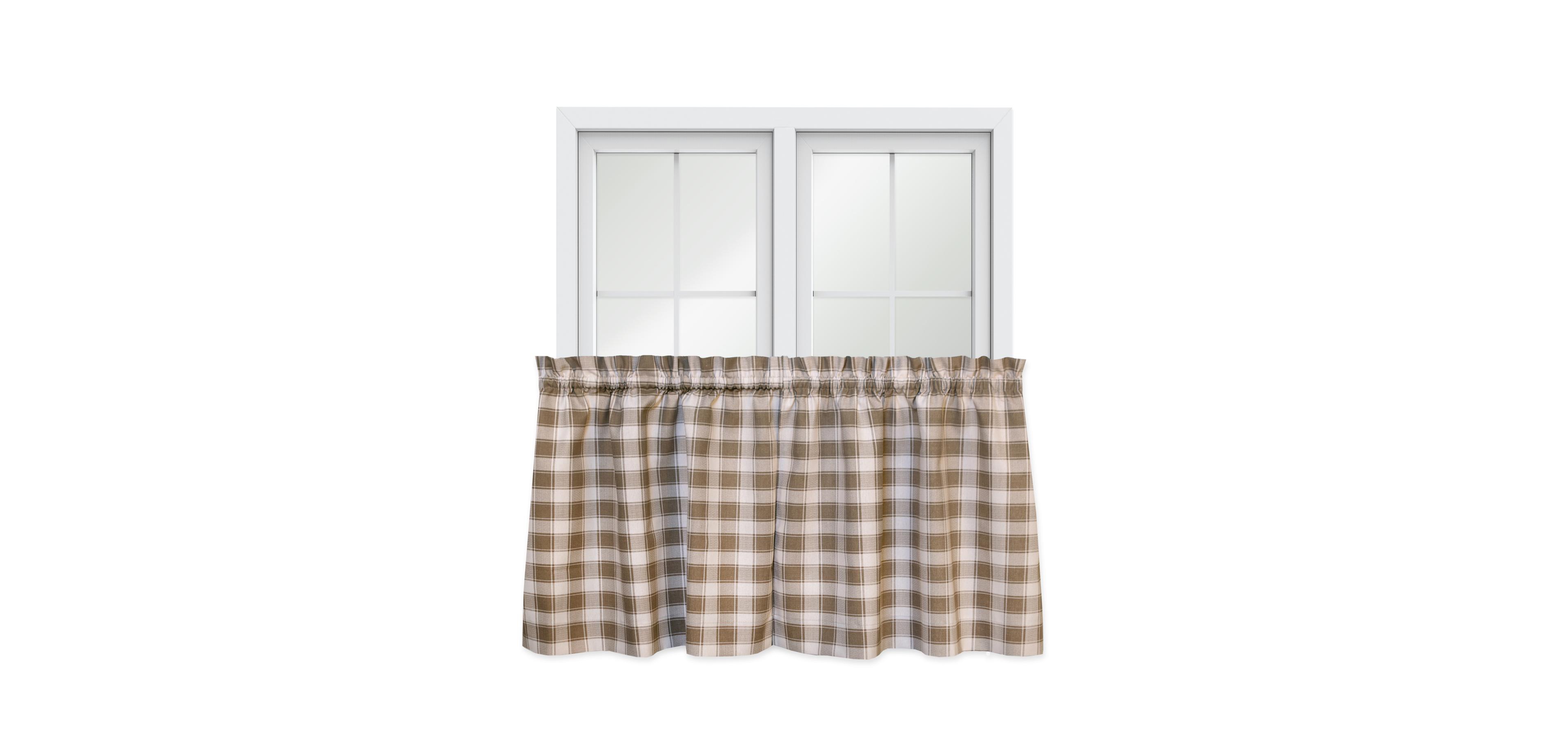 Ellis Curtain Country Check Tailored With 1.5" Rod Pocket Window Tiers Camel
