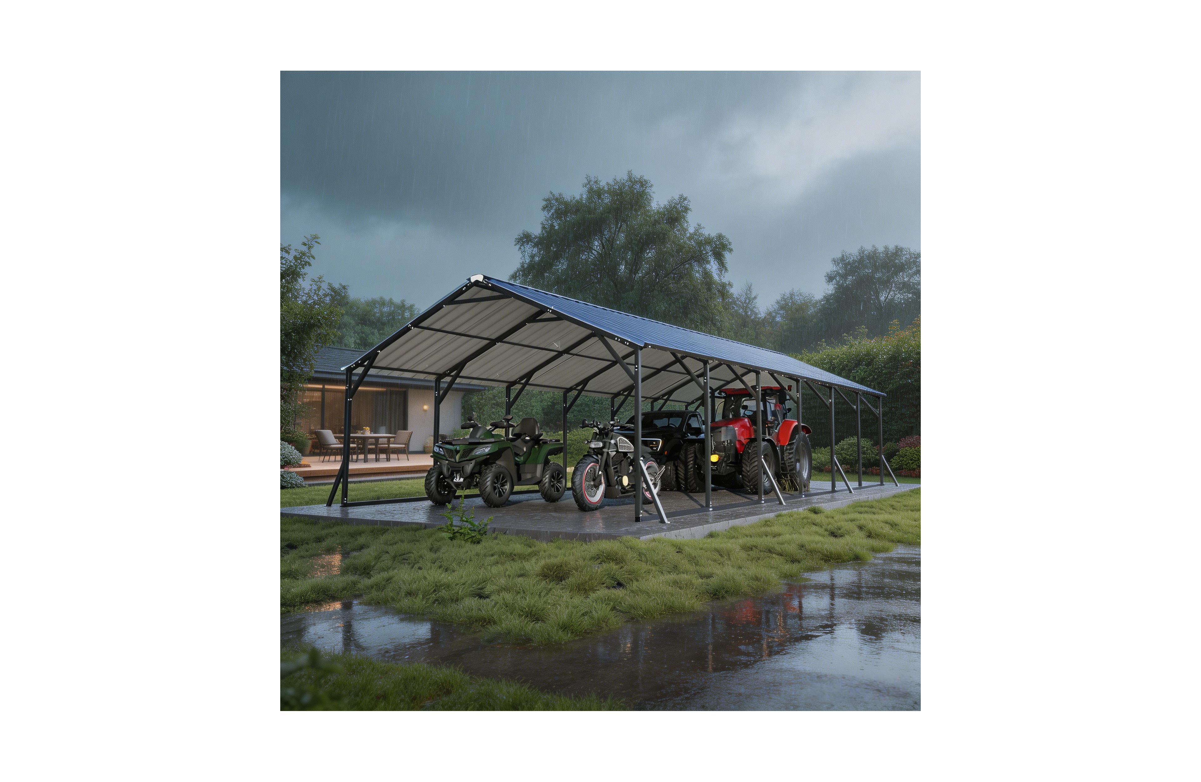 Homfan 20 x 30 Feet Heavy Duty Steel Carport Garage for Cars Trucks Boats, All Weather Outdoor Vehicle Shelter with Metal Roof Frame