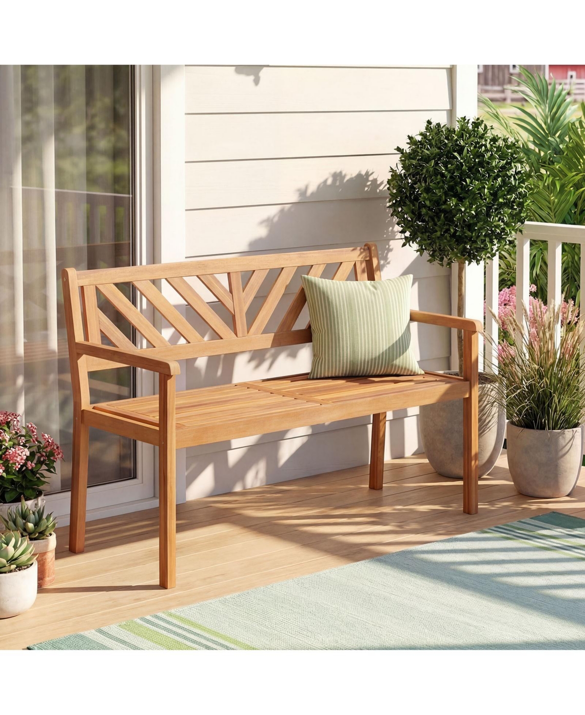 Gymax Outdoor Loveseat Bench 2-Person Patio Acacia Wood Garden Chair with Armrests