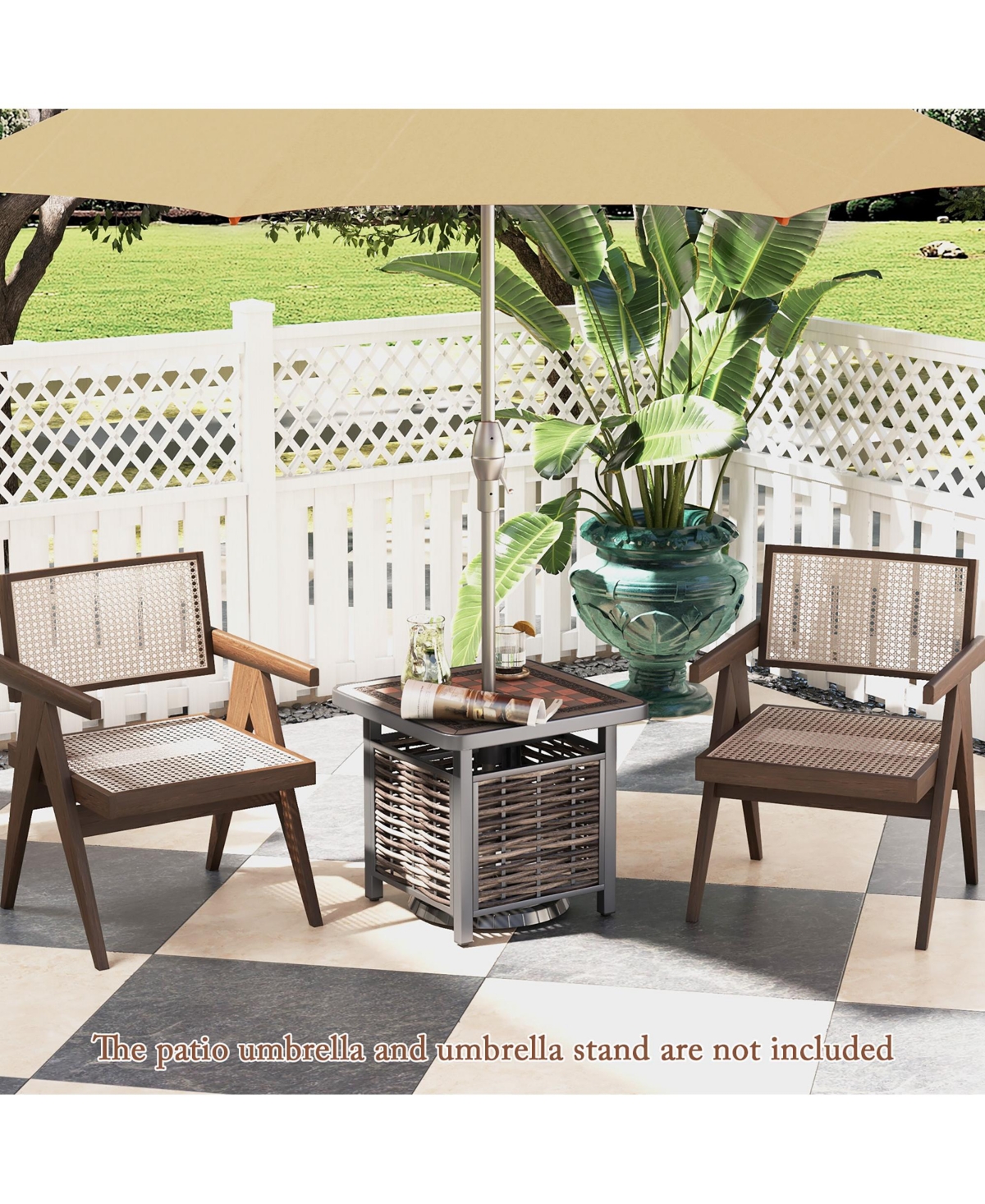 Gymax 21.5 Inches Outdoor Pe Rattan Side Table with Resin Tabletop Umbrella Hole