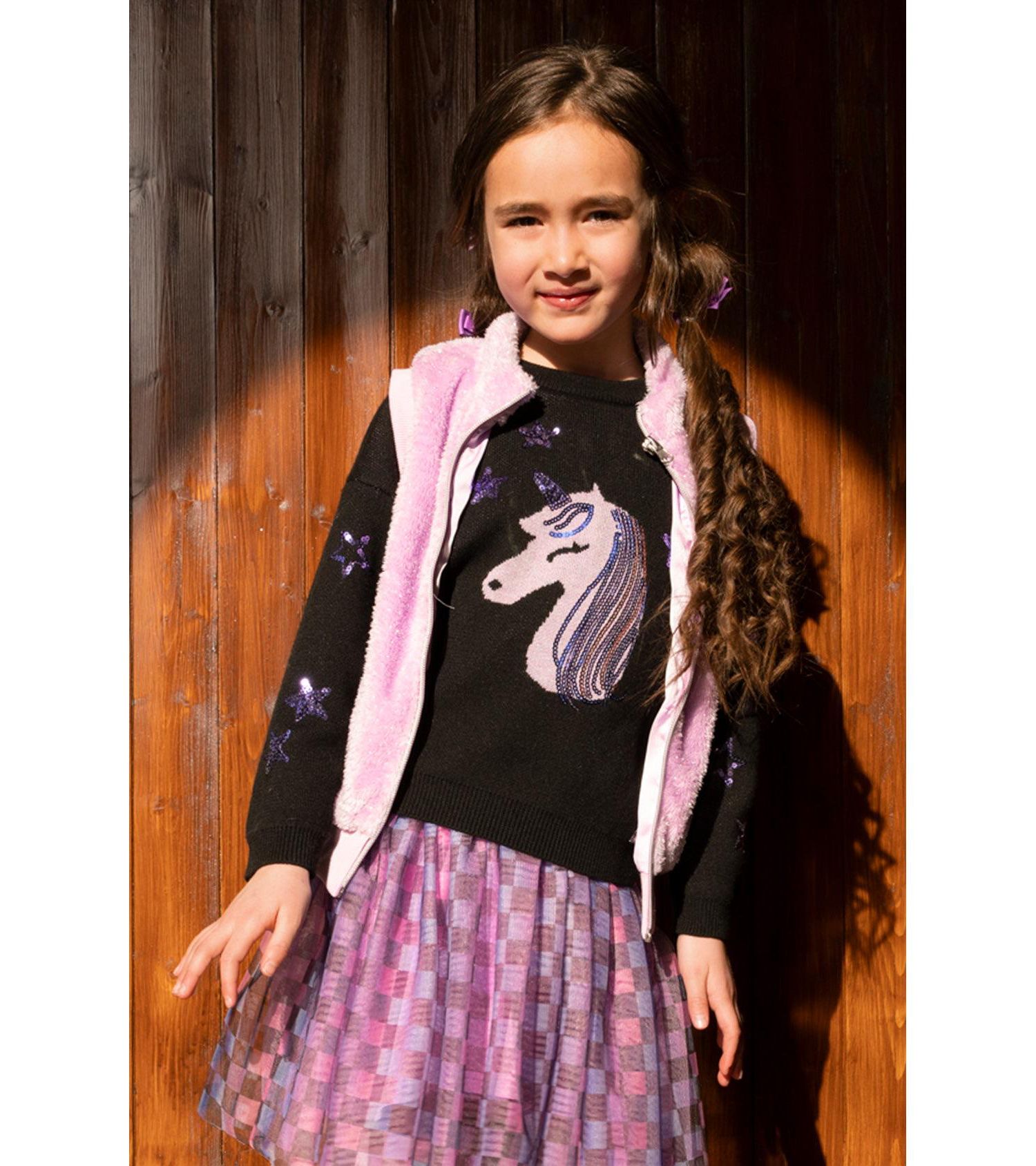 Little and Big Girl 6-12 Faux Fur Sleeveless Vest Violet