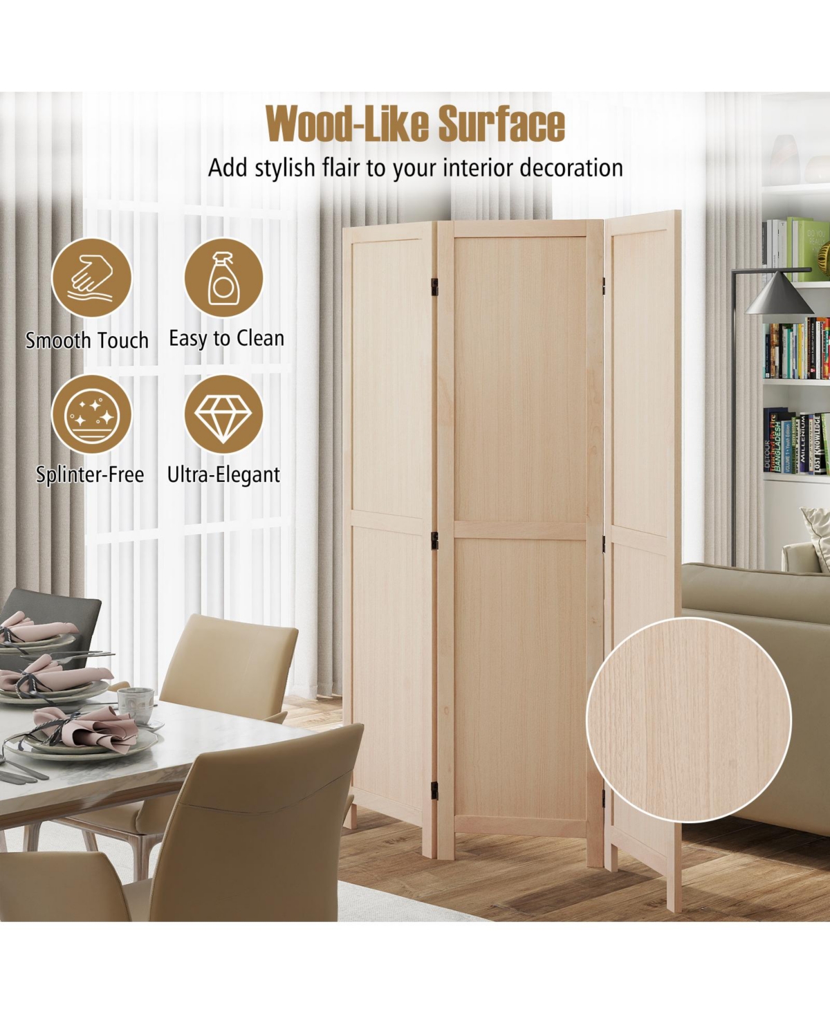 Slickblue Foldable 3 Panel Room Divider Screen for Bedroom, Office and Restaurant Use