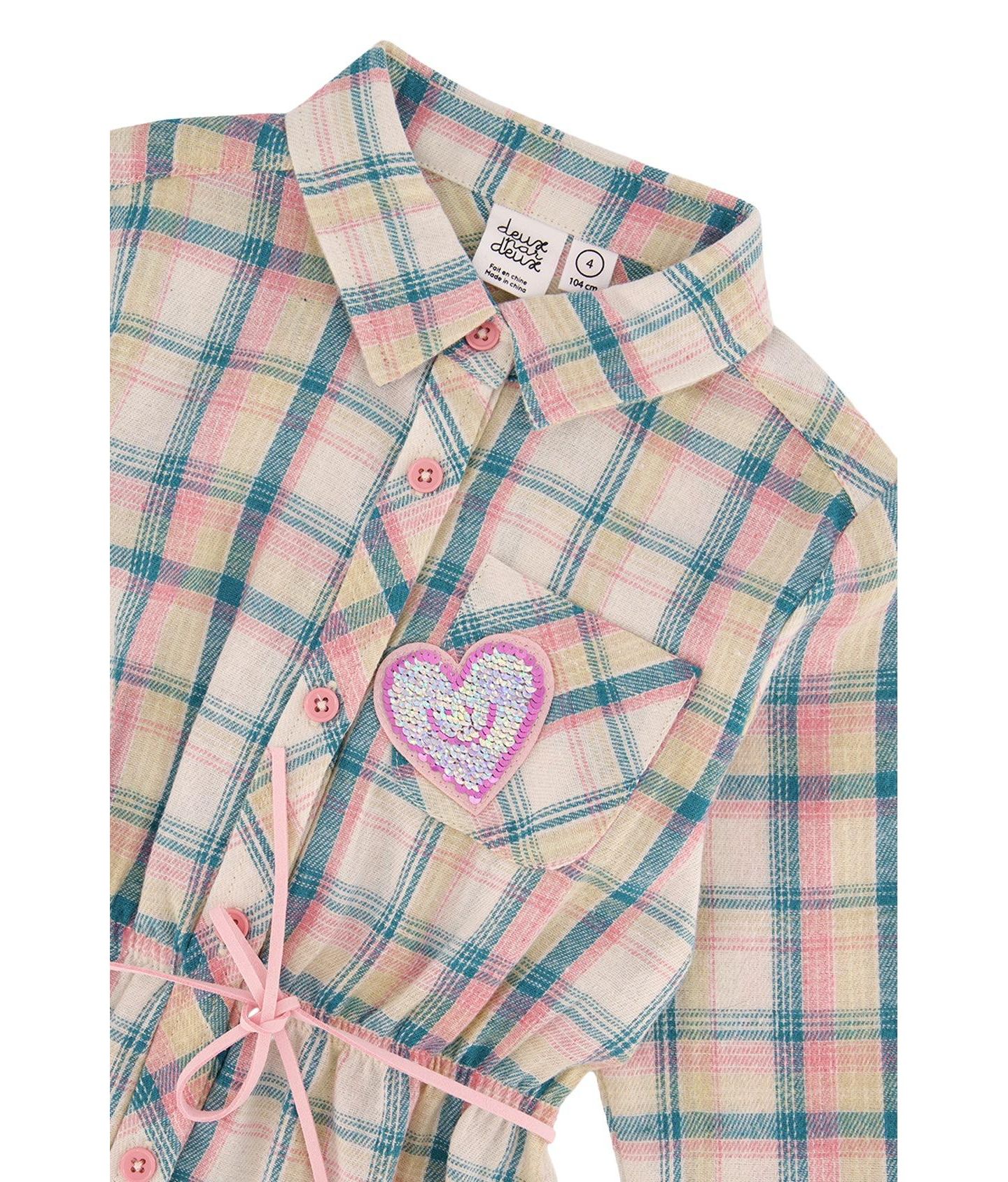 Платье Deux par Deux Shirt Dress with Belt для девочек, цвет: Зелёный / Розовый — фото 7