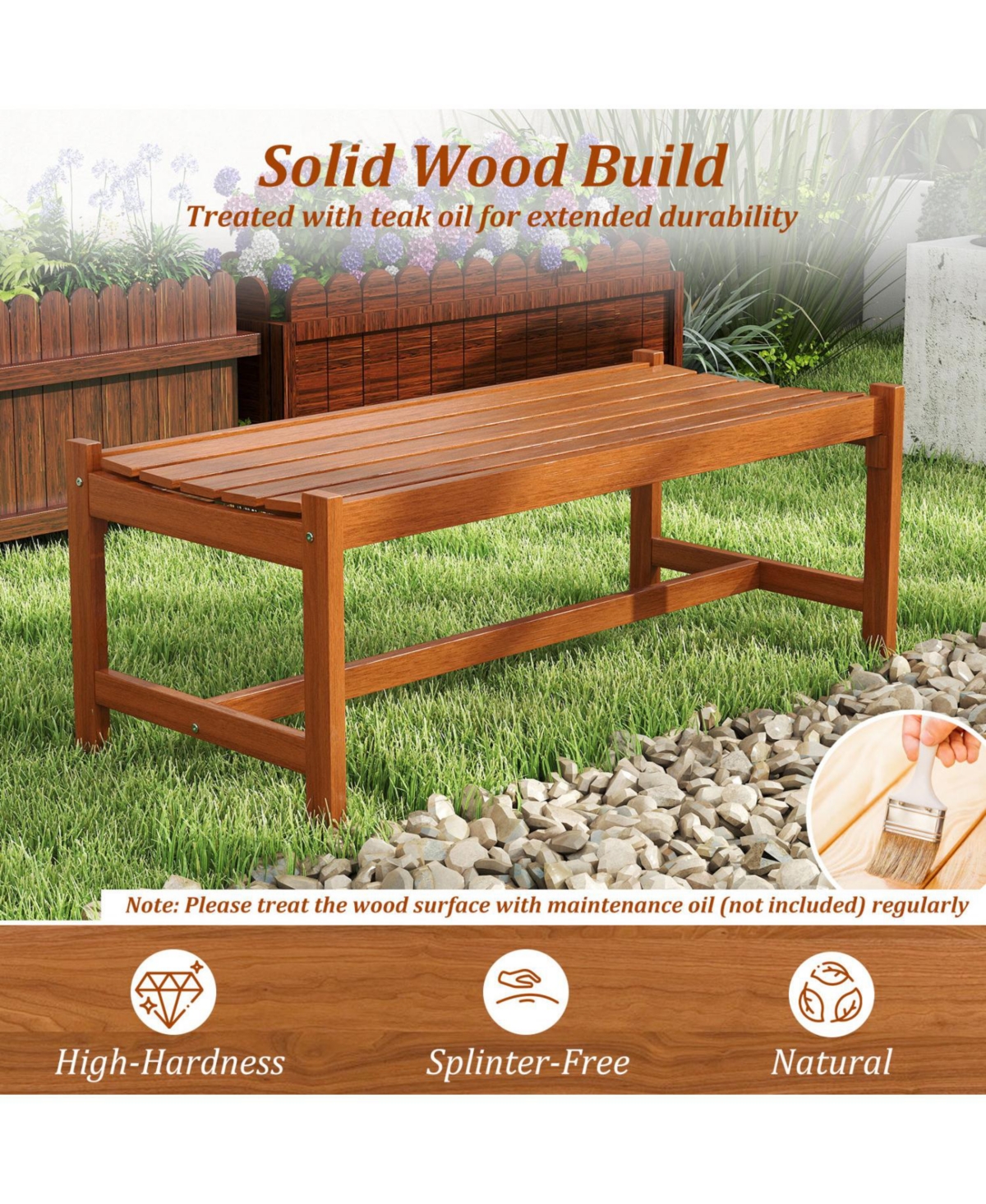 Slickblue Solid Hardwood Outdoor Bench with Protective Teak Oil Finish