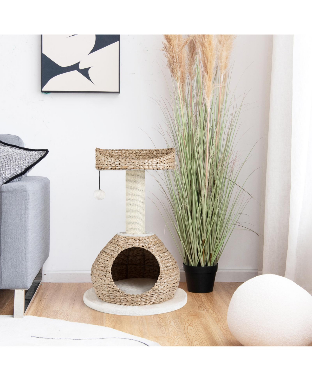 Gymax Petsjoy 28'' Hand-Made Cat Tree Tower Bowl Shaped with Perch